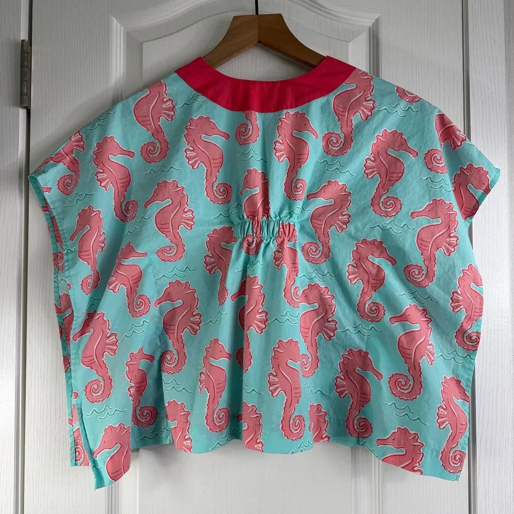 Kelly's Kids Poncho Swim Cover Up Seahorse Print Blue Pink Size 4 - 5